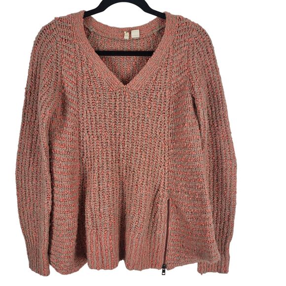 Moth Anthropologie Chunky Knit Sweater S Womens V Neck Long Sleeve Pink Grey - Picture 1 of 10